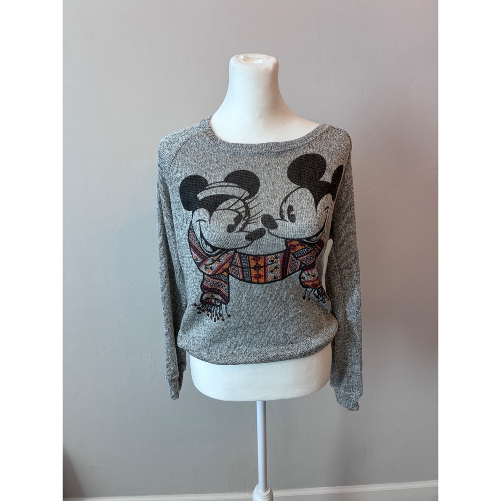 Disney Parks Mickey Minnie Mouse Holiday Scarf Gray Marled Sweater Womens 
Small